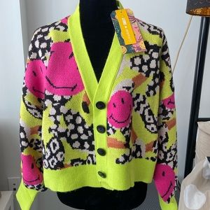 Farm Rio Tucanissimo Smiley Cardigan SIZE L NWT